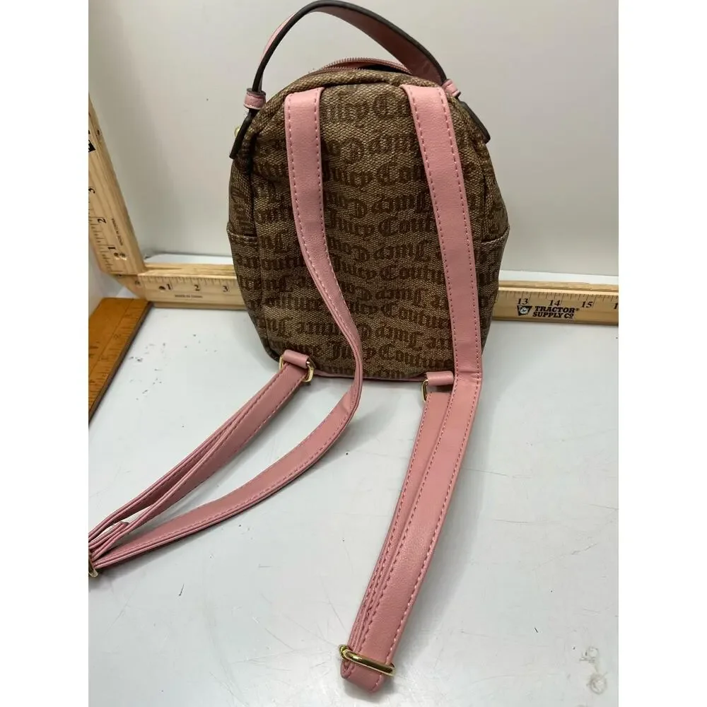 Juicy Couture Monogram Mini Backpack Women's Brown Pink Leather Heart Top Handle - Picture 6 of 7